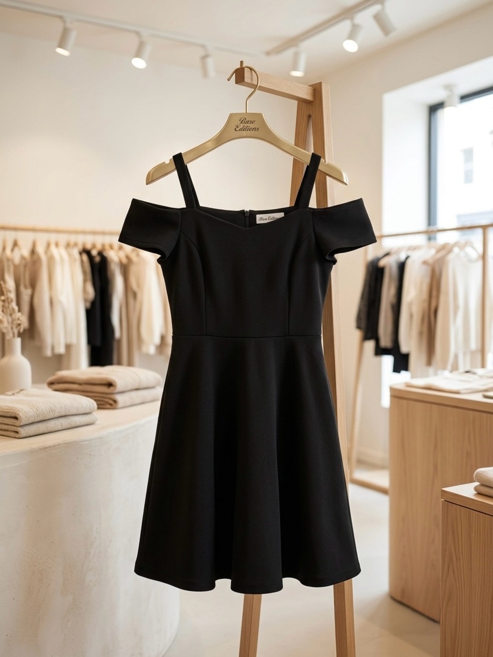 Rare Editions Black Cold Shoulder Skater Dress Size 12